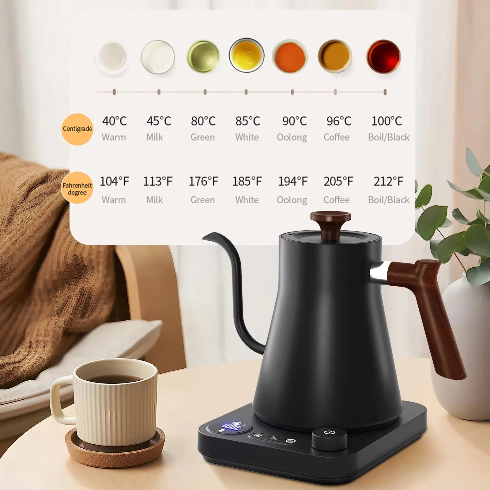 Gooseneck Electric Coffee Kettle 900ml – Stainless Steel